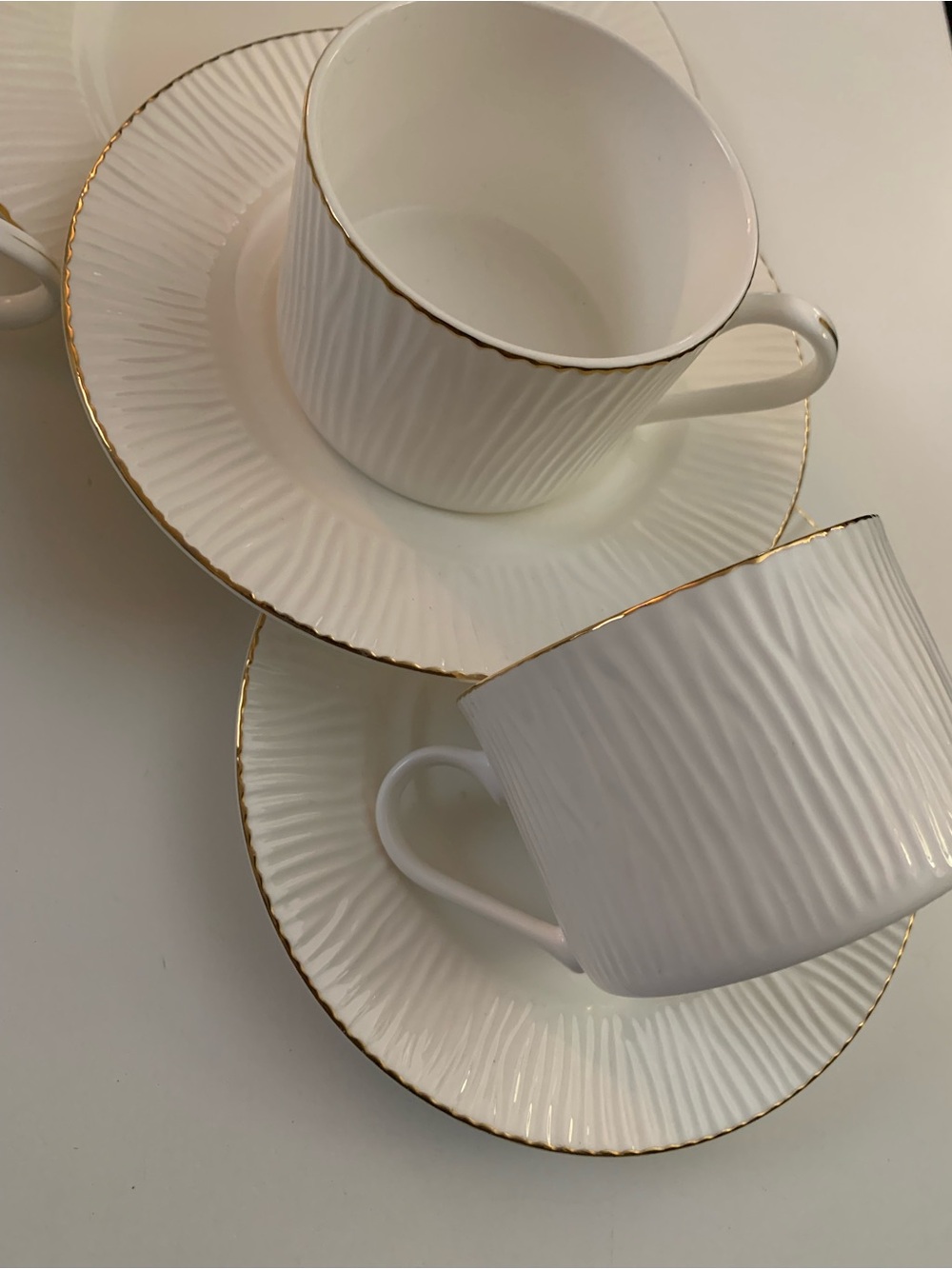 #46 White FINE Porcelain Teacup and Saucer Set with Gold Trim